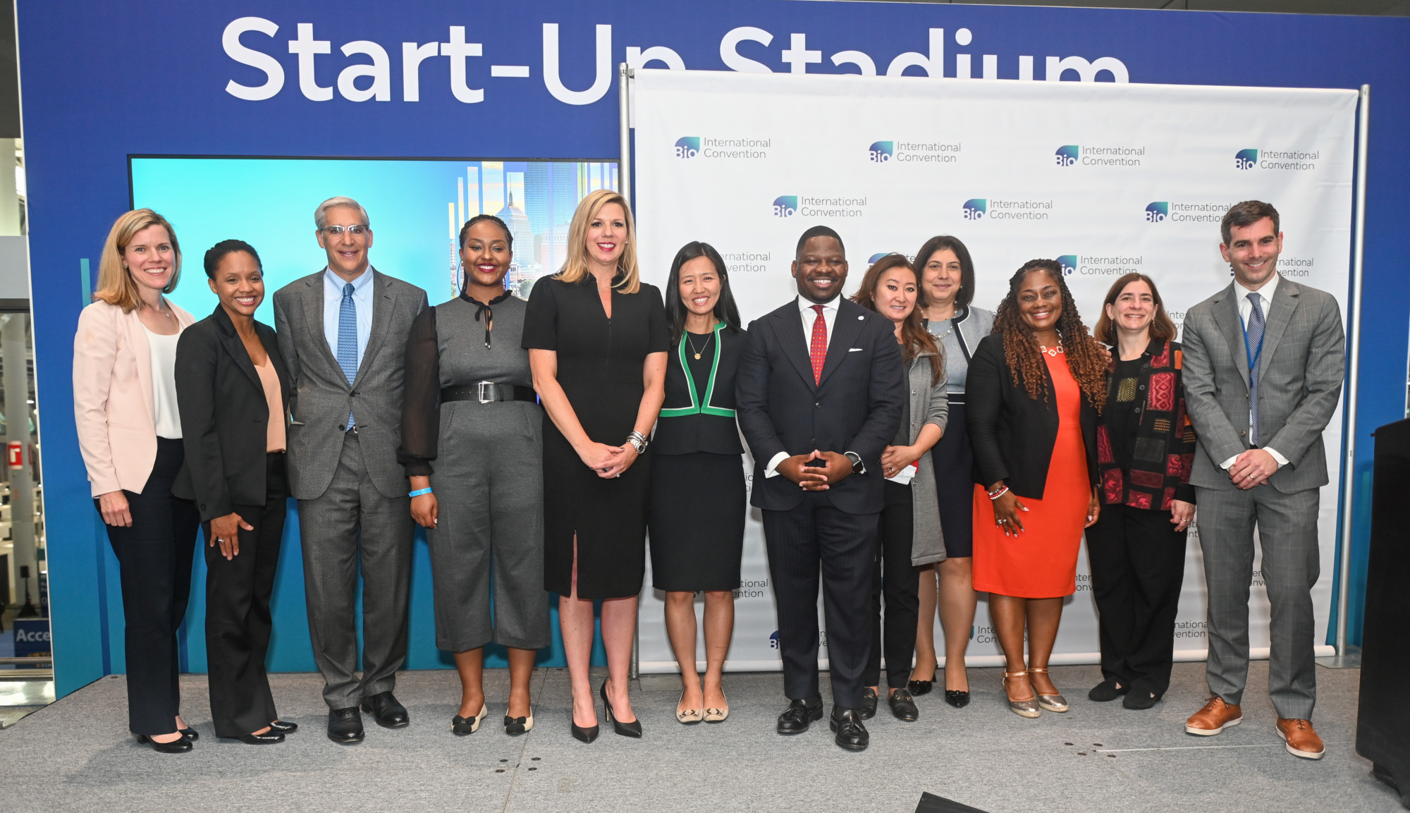 Boston Mayor Michelle Wu with other representatives at the Massachusetts Life Sciences Workforce Initiative