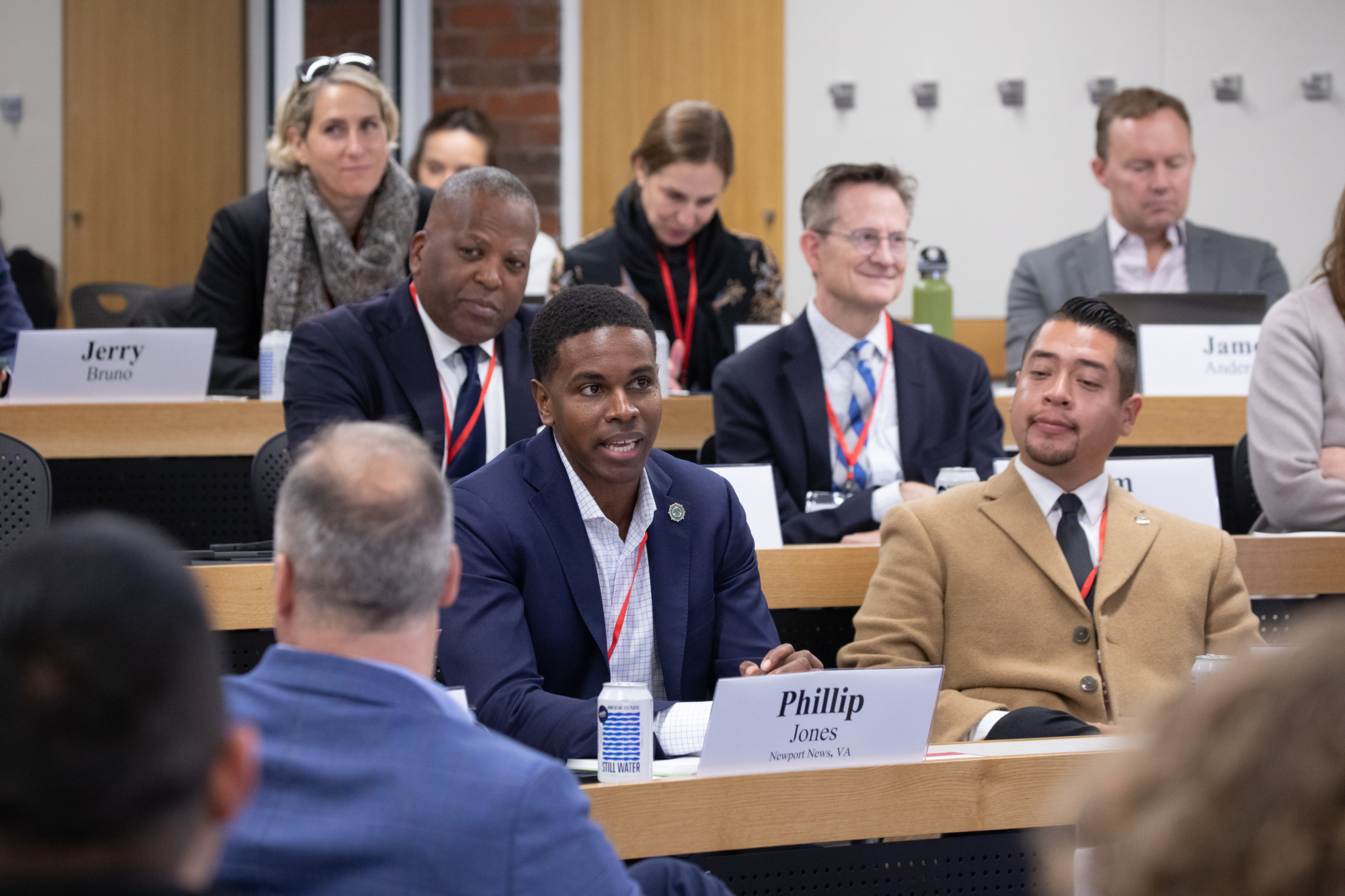 Newport News mayor Philip Jones and others in the Harvard classroom