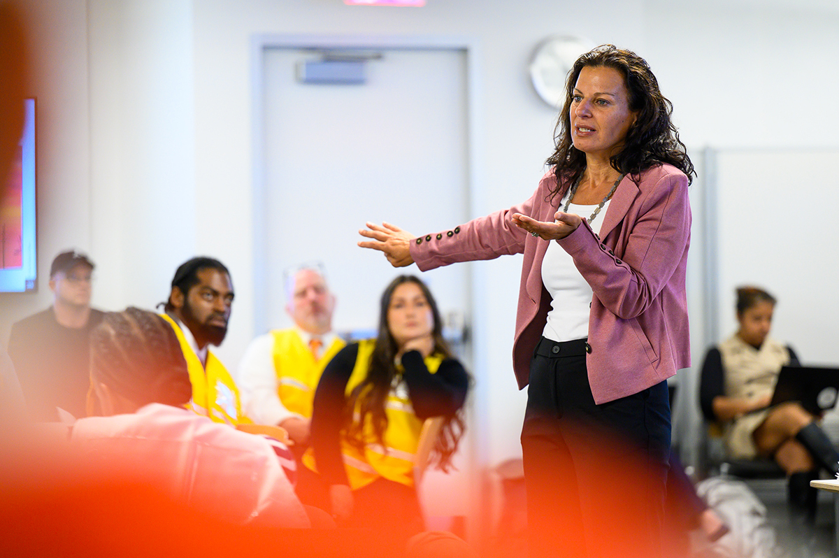 Juliette Kayyem speaking to a group of people